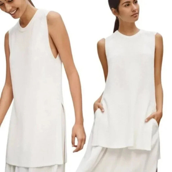Aritzia Wilfred Palmier Side Split Knit Sleeveless Sweater Oak White Size Small - Picture 2 of 9